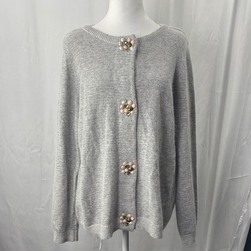 Christopher & Banks Gray Cardigan with Floral Embellishments